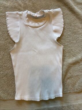 Mi Ami White Ribbed Flutter-Sleeve Tank